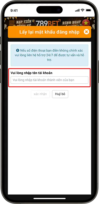 Bước 2: Nhập chính xác tên tài khoản, sau đó chọn "xác nhận”